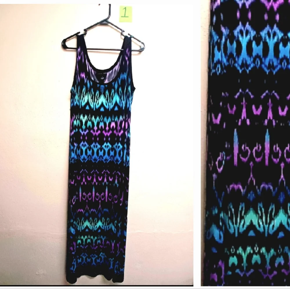 Long tank dress, size 8/Medium, blue, green purple, black - Picture 1 of 5